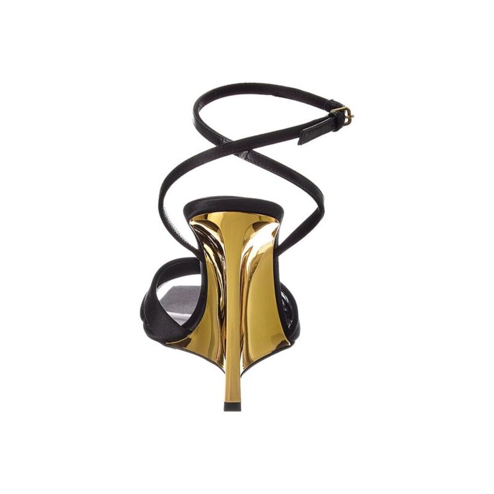 Saint Laurent Lucienne 110 Satin Wedge Sandal, Black - Picture 3 of 5